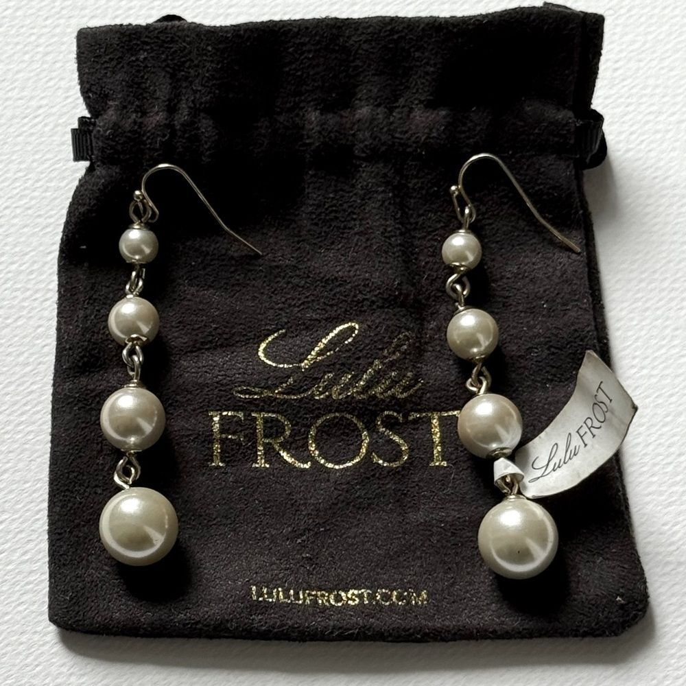 Graduated Glass Pearl Drop Earrings – Lulu Frost, Gold Tone, 2.75” Long